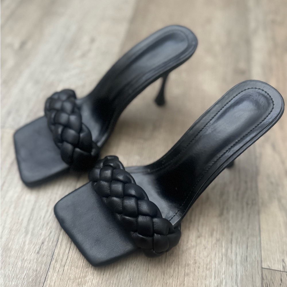Elegant Black Braided Heeled Sandals